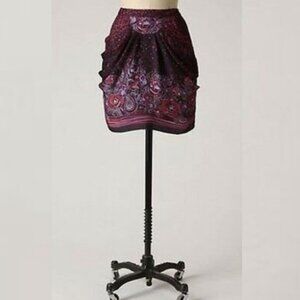 Anthropologie Anna Sui 100% Silk Purple Pink Mini Skirt Bohemian Boho‎ Size 0